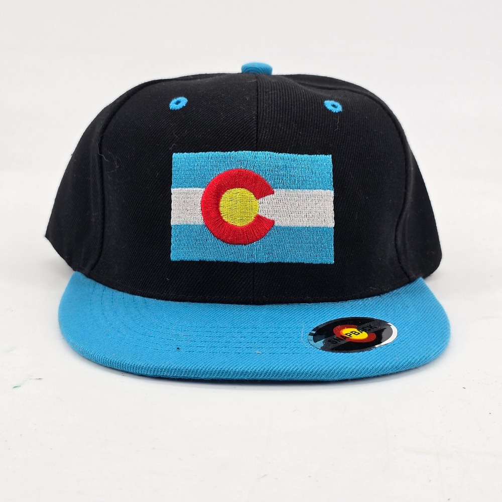 Uluru‎ Trading Company Colorado Flag Hat Mens OSFM Snapback Black Blue Flat Brim